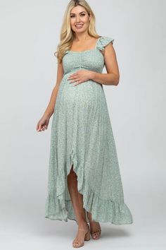 Sage Floral Smocked Hi-Low Maternity Maxi Dress – PinkBlush Spring Dresses Maternity, Maternity Dresses Casual, Green Maternity Dresses, Casual Maternity Dress, Pink Blush Maternity Dress, Maternity Dresses For Baby Shower, Floral Maternity Dresses, Maternity Dresses Summer, Spring Maternity