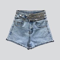 Be the talk of the town with our Y2k-inspired. tall-waisted. straight-silhouette rhinestone waistband women's denim shorts from the 2023 Summer Collection! This statement piece exudes sophistication and class with intricate embellishments. a smooth zipper. and a secure button closure. Crafted with premium quality denim. these shorts are sure to be a lasting addition to your wardrobe.Distinctive Features: Y2K Style: Channel the 2000s vibes with this proven trendy piece. perfect for standing out i Trendy High Waist Jeans With Rhinestones, Trendy Mid-rise Bottoms With Rhinestones, Trendy Rhinestone Denim Jean Shorts, Rhinestone Denim Jean Shorts, Trendy Rhinestone Denim Shorts, Denim Bottoms With Rhinestones, Short Length, Denim Bottoms With Rhinestones Short Length, Trendy Short Bottoms With Rhinestones, Trendy Rhinestoned Short Bottoms