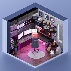 3D Model Low-Poly Gaming Room PNG - Toffu Co Model Room Design, Gaming Room Isometric, 3d Gaming Room Design, Sims Gaming Room, 2d Room Design, Blender Interior Design, Editing Room Design, Gaming Room Interior Design, Room For 3 People