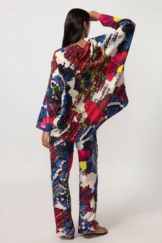 Shop for Saaksha and Kinni Multi Color Silk Abstract Floral Print Trouser for Women Online at Aza Fashions Embroidery Abstract, Batwing Shirt, Print And Embroidery, Batwing Sleeve Top, Floral Trousers, Color Abstract, Abstract Floral Print, Silk Trousers, Indian Fabric