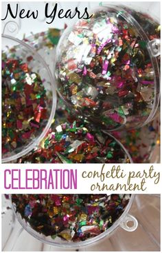 new year's celebration confetti party ornament with text overlay