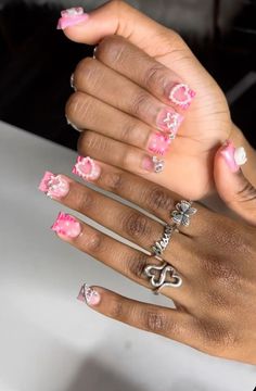 Girls Nail Designs, Girly Acrylic Nails, French Tip Acrylic Nails, Acrylic Nails Coffin Pink