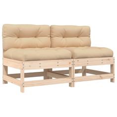 an image of a wooden couch with cushions on it's back end and bottom section