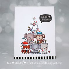 a merry christmas card with animals on it