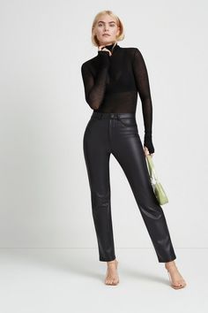 Trade in your same old blue jeans for our Vinci Pants. Crafted from Italian soft, vegan leather, they offer just the right amount of sheen to lift your look. They also feature a high waist and modern straight leg (a fresh alternative to our bestselling Brighton Pants). Leather Pants // Vegan Leather #minimalwardrobe #veganleather #veganleatherpants #minimalleatherpants Vegan Leather Pant, Pleather Pants, Vegan Italian, Black Leather Pants, Leather Pant, All Black Everything, Stretchy Pants, The A Team, Faux Leather Pants