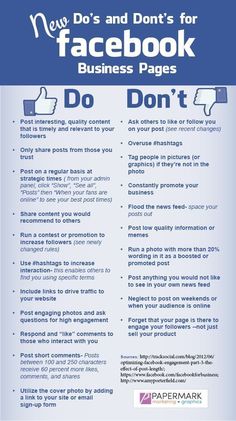 a blue and white flyer with the words do's and don'ts for facebook