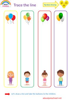 an activity sheet for children to learn how to draw and paint balloons in different colors