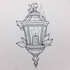 a black and white drawing of a lamp