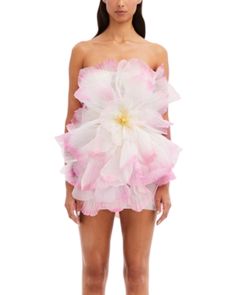 Oscar de la Renta Strapless 3D Floral Mini Dress 3d Floral Mini Dress, Ariana Grande Flower Dress, Floristry Packaging, Pink Designer Dress, Pink Designer Dresses, Vestidos Oscar, Anna Lee, Oscar Dresses, Floral Wedding Dress