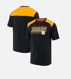 a black and yellow shirt with pittsburgh steeles on it