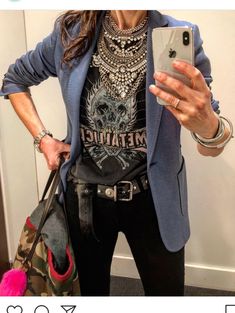 Rock Chick Style Over 40, Rocker Chic Outfit, Rocker Chic Style, Boho Style Outfits, Rocker Chic, Rock Chic, Looks Black, Tee Outfit