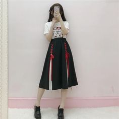 Black and White Lace up Skirt on Storenvy Street Wear Skirt, Harajuku Skirt, Skirt Outfits Korean, Korean Street Wear, Leather Crochet, Short Maxi, Skirts Pleated, Skirts Outfits, Ootd Women