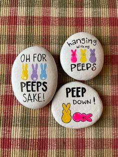 three rocks that say oh for pees and peep's sake