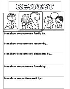 the worksheet for respect is shown in black and white, with two pictures of people