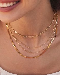 Bring some volume to your necklace stack with the Large Serpentine Chain Necklace in 18k Gold Vermeil. A scaled-up take on a jewelry staple, this necklace features S-shaped links with dimensional shine that look good from every angle.,Metal18k Yellow Gold VermeilWhat is Vermeil?Vermeil (that’s pronounced ver-may) is a gold plating technique that dates back to the 19th century. While other jewelers plate over less durable metals, our vermeil starts with a Sterling Silver base and is plated with j Paperclip Chain Necklace, Jewelry Staples, Accesories Jewelry, School Jewelry, Stacked Necklaces, Jewelry Essentials, Stacked Jewelry, Demi Fine Jewelry, Layered Jewelry