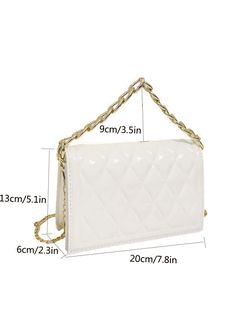 Bag For Love - Quilted Flap Chain Square Bag - Women Satchels Product Description Color White Strap Type Chain Strap Type Top Handle Pattern Type Quilted Style Fashionable Bag Size Small Quantity 1 piece Type Square Bag Coating 100% Polyurethane Composition 100% Polyurethane Material PU Leather Size Chart INCH CM Size Bag Width Bag Height Bag Length Strap Length one-size 2.4 5.1 7.9 47.2 Size Bag Width Bag Height Bag Length Strap Length one-size 6 13 20 120 Similar Products h2 { text-align: cent White Bags With Chain Strap As Gift, White Evening Bag With Chain Strap As Gift, White Evening Bag With Chain Strap, White Chain Strap Shoulder Evening Bag, Trendy White Evening Bag, White Clutch Evening Bag With Chain Strap, Square Bag, Bag Women, Olivia Mark