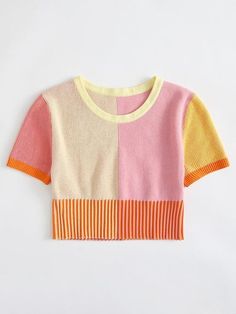 Colorful Printed Tops, Colourful Tops, Color Block Clothes, Ropa Upcycling, Colorful Tops, Tops Trendy, Top Shein, Cute Preppy Outfits, Color Block Top