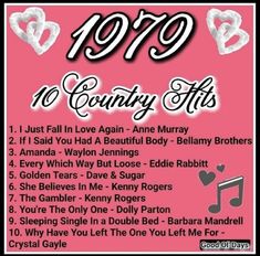 an advertisement for the 90's country hits album, with hearts and musical notes