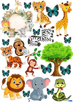 many different kinds of animals on a white background