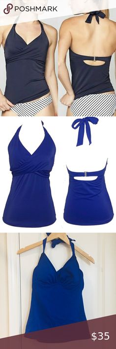 Athleta Blue Bra Cup Wrap Tankini Swim Top 32B/C Brand: Athleta Item: Bra Cup Wrap Tankini Swim Top Condition: New with Tags Color: Royal Blue Size: 32B/C MSRP: $79.00  Lycra Fiber  UPF +50 Bra Support (Underwire lifts and supports) Removable Quickdri cups Adjustable Clasp Back with Logo The top is the same as the model photo I accidentally photographed the wrap front part in the back. The 2nd picture is how it looks.   *Have matching bottoms for sale in my closet size XXS*  Offers always welcom Adjustable Halter Top With Built-in Bra For Pool, Blue T-back Halter Top For Swimming, Workout-ready Bra-friendly Blue Tankini, Blue Bra-friendly Tankini For Poolside, Blue Halter Top With Built-in Bra For Swimming, Bra Support, Closet Size, Blue Bra, Bra Cup