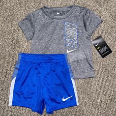 New!!! With Tags Gray Playwear Sets For Summer, Nike Blue Cotton Sets, Blue Sporty Short Sleeve Sets, Blue Short Sleeve Sporty Sets, Blue Sporty Playwear Set, Stylish Kids Outfits, Boy Fits, Boys Set, Boy Clothes