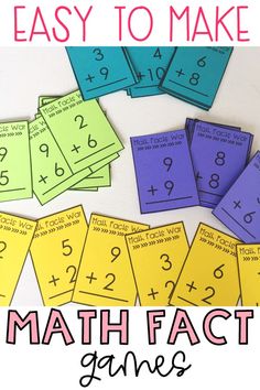 an easy to make math fact game for kids with the title overlaying it