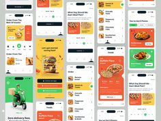 the mobile app design is designed to look like it has different food items on it