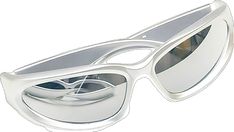 Silver Sunglasses With Mirrored Lenses, Silver Mirrored Sunglasses In Plastic, Silver Mirrored Plastic Sunglasses, Futuristic White Sunglasses With Tinted Lenses, White Plastic Shield Sunglasses With Mirrored Lenses, White Mirrored Plastic Shield Sunglasses, Rave Aesthetic, Silver Sunglasses, Y2k Aesthetic