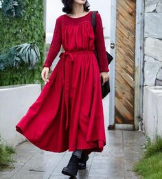 Maxi Dress in red womens Dress linen tunic dress Loose | Etsy Dresses Purple Long, Long Hooded Cloak, Linen Plus Size, Linen Long Dress, Purple Long Dress, Long Sweater Coat, Linen Tunic Dress, Dresses Purple, Long Linen Dress