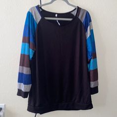 Brand New Perfect Condition Blue, Grey, Brown, Dark Blue, Sky Blue Colored Sleeves 35% Polyester 65% Cotton Make A Bundle And Save!! Offers Are Always Welcome Casual Multicolor Loungewear Blouse, Blue Fall Loungewear Blouse, Blue Blouse For Fall Loungewear, Sweatshirt Makeover, Dark Blue Sky, Stretchy Crop Tops, Hot Pink Tops, Pink Long Sleeve Shirt, Grey Turtleneck