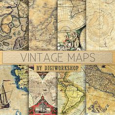 vintage maps digital paper pack for scrapbooking, crafts and more - dwgp designs