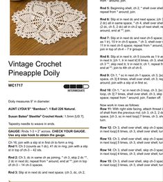 an advertisement for the vintage crochet pineapple doily pattern, with instructions