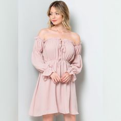 Ready For Spring Clothing. Off Shoulder Ruffle Cinched Waist Chiffon Dress. 100% Polyester Imported Sizes Is Small To Large Feminine Chiffon Ruffle Dress For Brunch, Pink Flirty Ruffle Dress For Day Out, Flirty Pink Ruffle Dress For Day Out, Pink Off-shoulder Mini Dress With Ruffle Hem, Off-shoulder Pink Mini Dress With Ruffle Hem, Chic Pink Ruffle Dress For Date Night, Elegant Flowy Pink Ruffle Dress, Feminine Pink Ruffle Dress For Brunch, Pink Flowy Off-shoulder Mini Dress