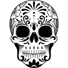 a black and white drawing of a skull with flowers on it's head,