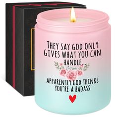 PRICES MAY VARY. Lift someone’s spirits during tough time; Featuring the inspiring saying “They say god only gives what you can handle, apparently god thinks you’re a badass”, this candle is the perfect gift for those battling cancer, going through chemo, or facing health issues; Whether it’s for your best friend, mom, sister, coworker, or anyone else, this funny and thoughtful gift is sure to make them smile and feel supported Our candles are perfect for many occasions, including as get well gi Surgery Recovery Gift, Chemo Care Package, Get Well Gift Baskets, Comfort Items, Feel Better Gifts, Chemo Gifts, Surgery Gift, Recovery Gifts, Comfort Gifts