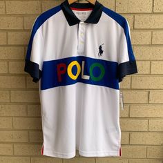 Polo Ralph Lauren Sport 2 Big Pony Tech Pique Rainbow Polo Logo Shirt - White/Blue. Men's Size Large. Brand New With Tags. Authentic Polo Ralph Lauren Item Will Be Packed Securely & Shipped Quickly. Please Let Me Know If You Have Any Questions! "Polo" Rubber-Printed At The Center Front Signature Embroidered Pony At The Left Chest Excellent Uv Protection: Upf 50+ Machine Washable Large Shoulder: 19.25 Inches Armpit To Armpit: 23 Inches Sleeves: 8.75 Inches Body Length: 27.5 Inches Casual Multicolor Sports Shirt, White Color Block Polo Shirt, White Color Block Collared Tops, White Collared Color Block Top, White Color Block Short Sleeve Polo Shirt, White Color Block Cotton Polo Shirt, White Color Block Short Sleeve Shirt, White Sporty Short Sleeve Polo Shirt, White Collared Sporty T-shirt