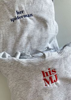 "her Spiderman" "his MJ" Embroidered Matching Set – BOXEDTRENDS Thread Photo, Red X, Creative Gifts For Boyfriend, Cute Couple Gifts, Cute Couple Outfits, Addicted To You, Matching Sweatshirts, Red Thread