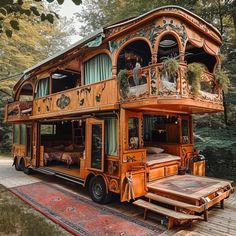 an old bus converted into a house in the woods