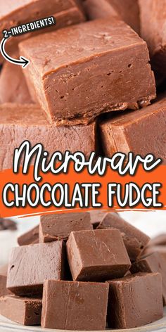 microwave chocolate fudge recipe on a plate with the words microwave chocolate fudge above it