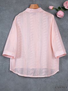 Lasaky - Stylish Eyelet Floral Blouse: Sophisticated Button Front Attire for the Seasons of Spring & Summer, Exclusively for Womens Fashion Blouse Elegant, Eyelet Blouse, Embroidered Blouse, Ethnic Fashion, Floral Blouse, Womens Fall, Striped Long Sleeve, Types Of Collars, Clothing Items