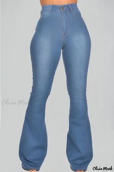 Olivia Mark - Premium Mid-Rise Light Blue Washed Denim Bootcut Pants featuring Zipper Fly Boot Cut Pants, Denim Boots, Blue Tassel, Bootcut Pants, Dark Blue Denim, Boot Cut Denim, Light Blue Denim, Denim Trousers, Casual Boots