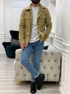 Limoux Slim Fit Mustard Denim Jacket-baagr.myshopify.com-Jacket-BOJONI Mustard Coat, Dry Clean Only, Height And Weight, Suits You, Military Jacket, Mustard, Khaki Pants, Denim Jacket, Dry Clean