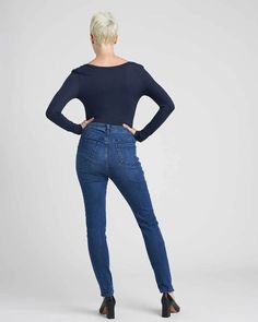 Seine High Rise Skinny Jeans 32 Inch - True Blue | Universal Standard High Rise Slim Fit Denim Blue Pants, Casual High Rise 4-way Stretch Jeans, Dark Wash Mid-rise Slim Fit Jeans, Dark Wash Slim Fit Rigid Denim Jeans, Tight Mid-rise Denim Jeggings, True Blue, Women's Wardrobe, Dress For Success, High Rise