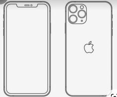 an apple iphone with the front and back sides facing each other, in black ink