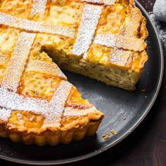 there is a pie on the plate with one slice cut out and ready to be eaten