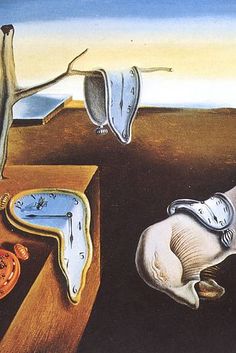 the painting depicts an image of a clock and other things in different stages of creation