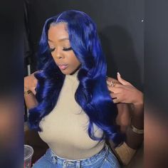 Flawless Blue - Allove Hair Navy Blue Human Hair 13x4 HD Glueless Lace - 22 / Body Wave / 180% - AlloveHair Lace Front Wigs Blue, Blue Hair Black Women, Blue Body Wave Wig, Royal Blue Side Part Wig, Sapphire Blue Wig, Ocean Blue Lace Front Wig, Blue Lace Front Wig, Blue Wig, Body Wave