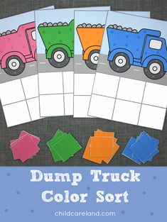 printable dump truck color sort cards for kids