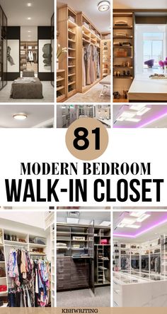 modern bedroom walk - in closet with lots of storage space and open shelving units