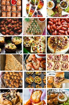 a collage of different foods and desserts